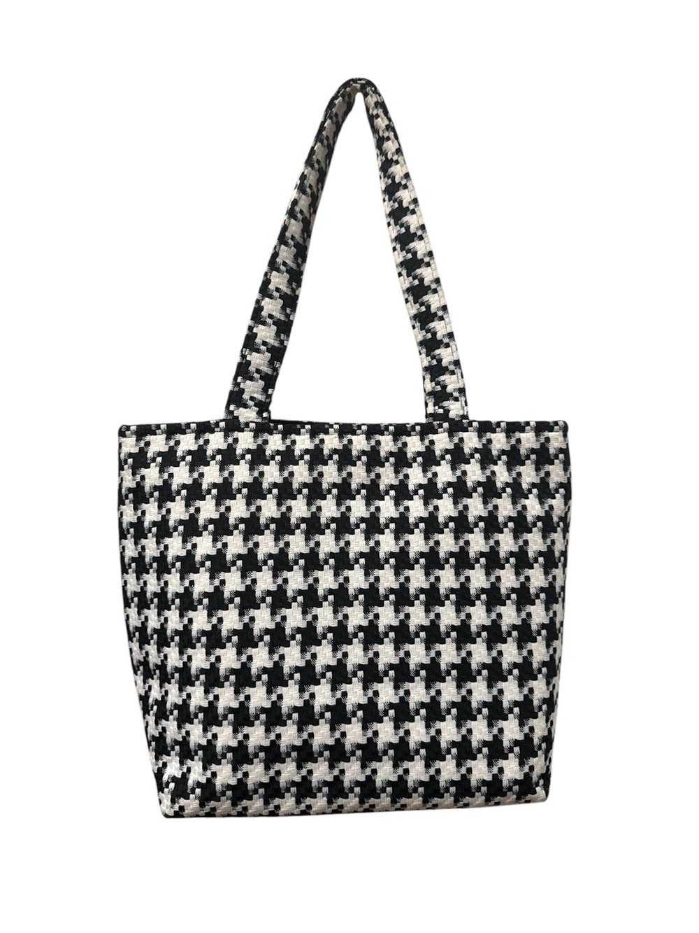 Black & White Houndstooth Tote with Burgundy Bows - Picture 2 of 4